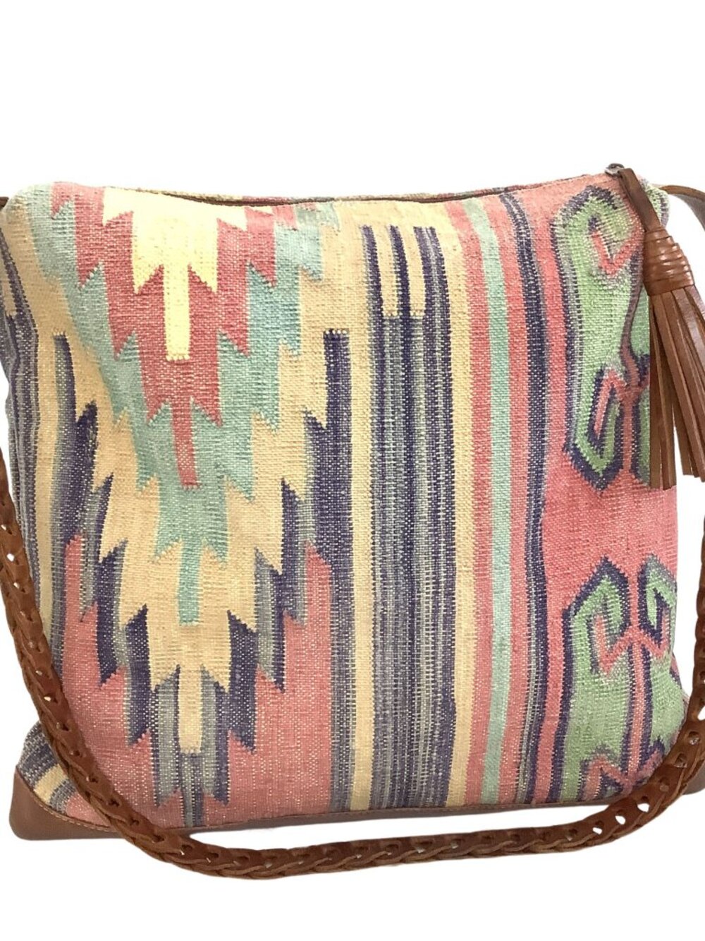 Vintage Southwestern Tapestry Shoulder Bag 1990s Leather Trim Cowgirl Style